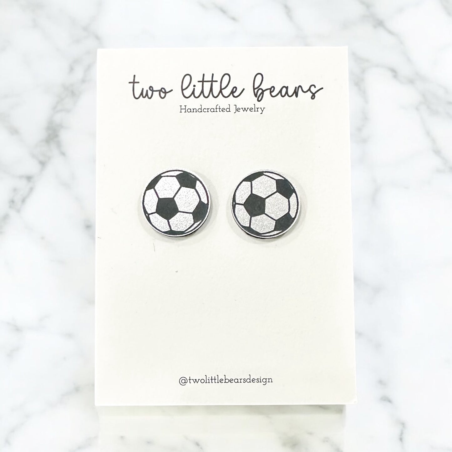 Silver & Black Acrylic Soccer Earrings
