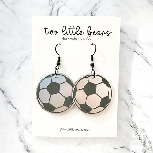 Silver & Black Acrylic Soccer Earrings