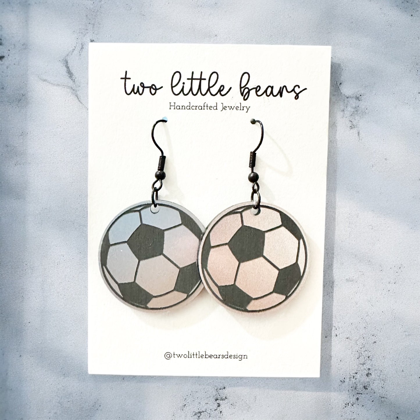 Silver & Black Acrylic Soccer Earrings