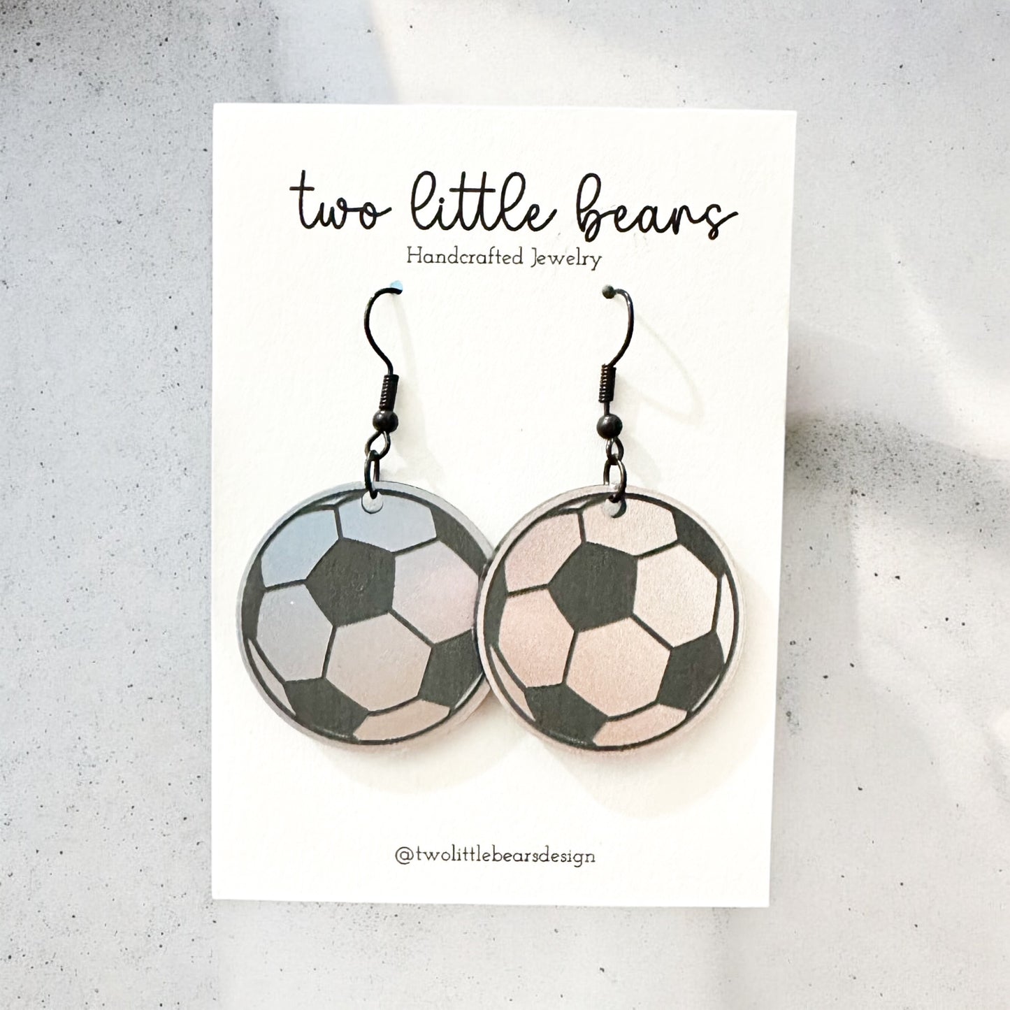 Silver & Black Acrylic Soccer Earrings