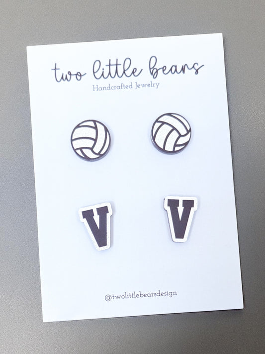 Black & Silver Volleyball Earrings