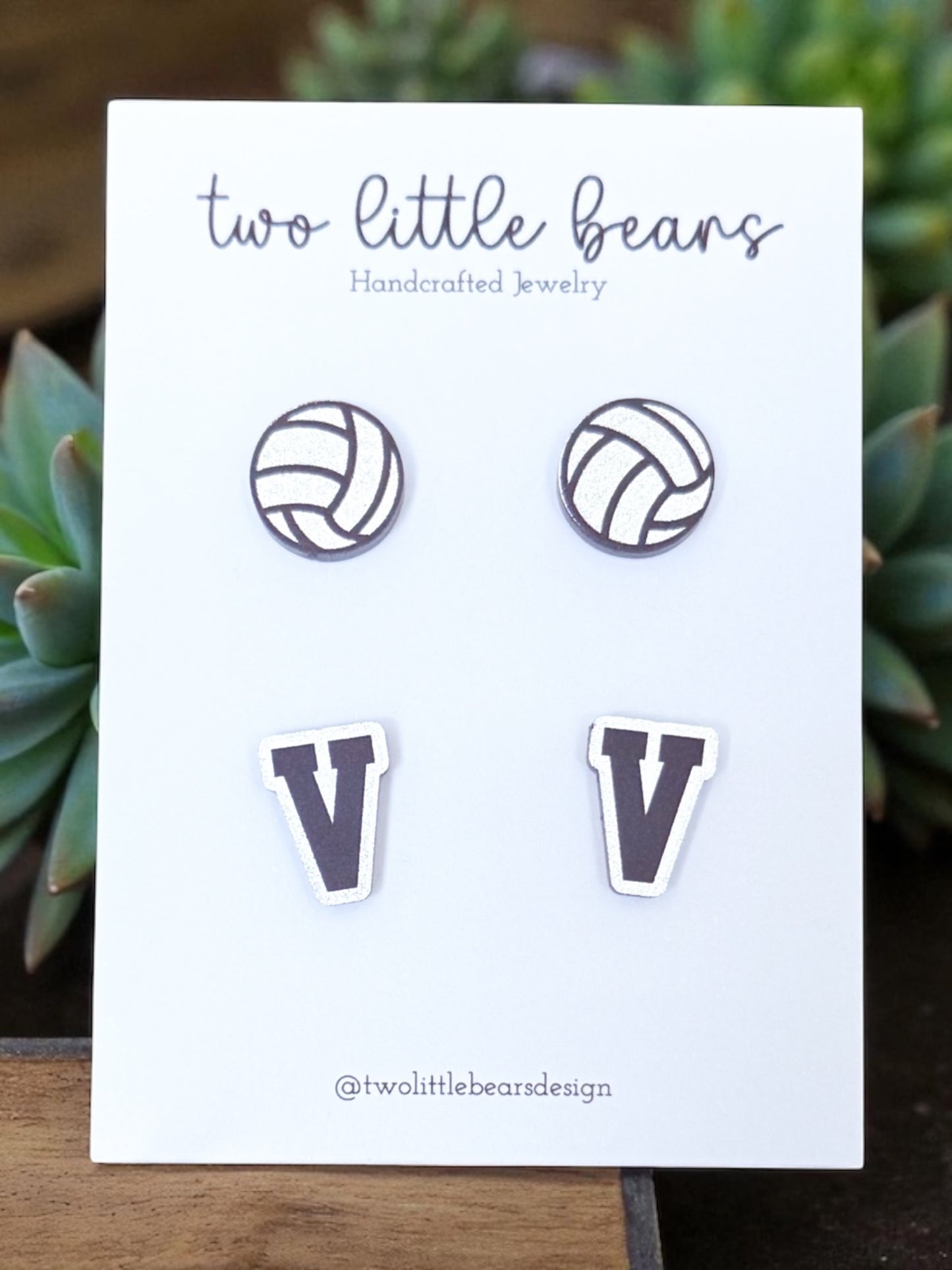 Black & Silver Volleyball Earrings