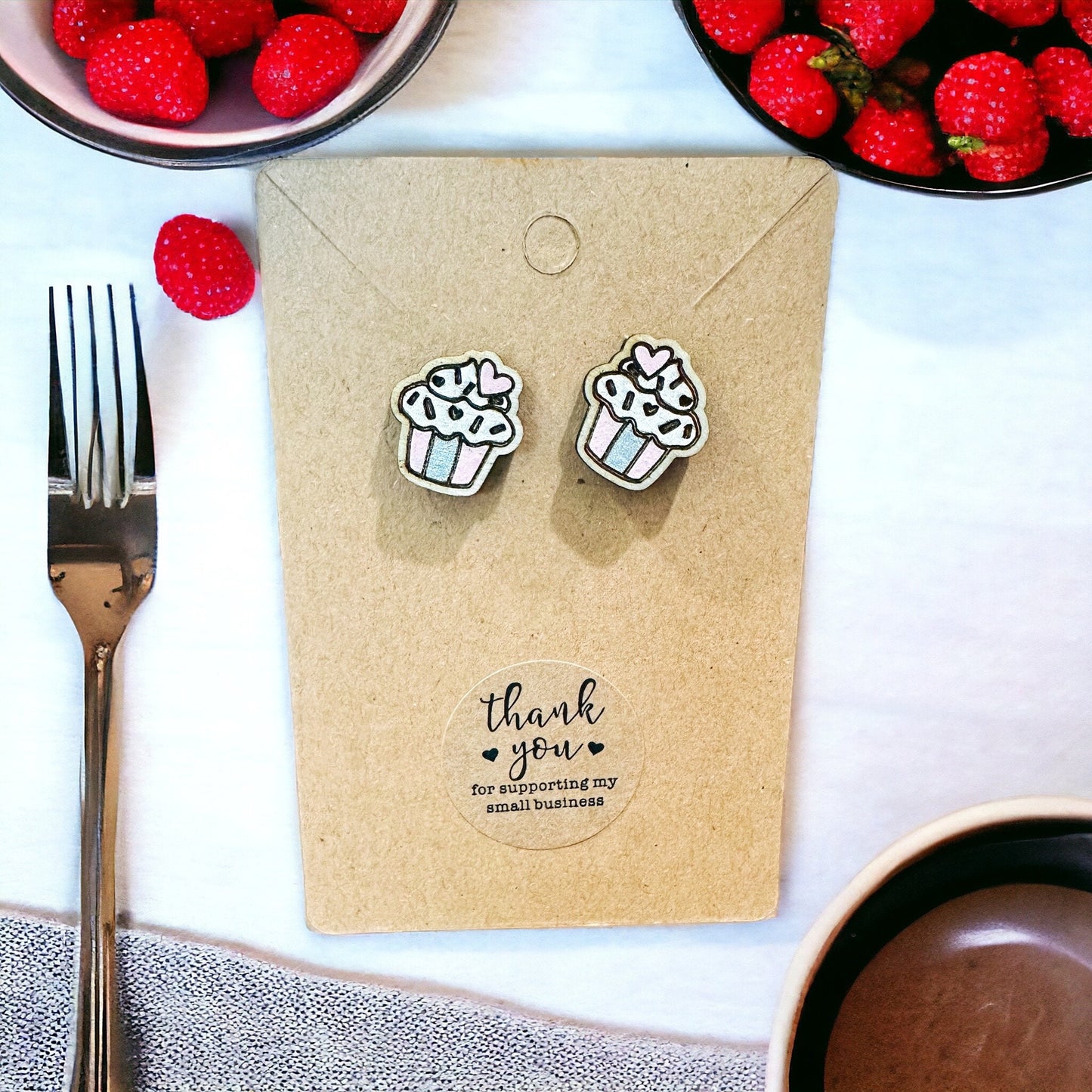 Sweet Treat Silver & Pink Cupcake Earrings