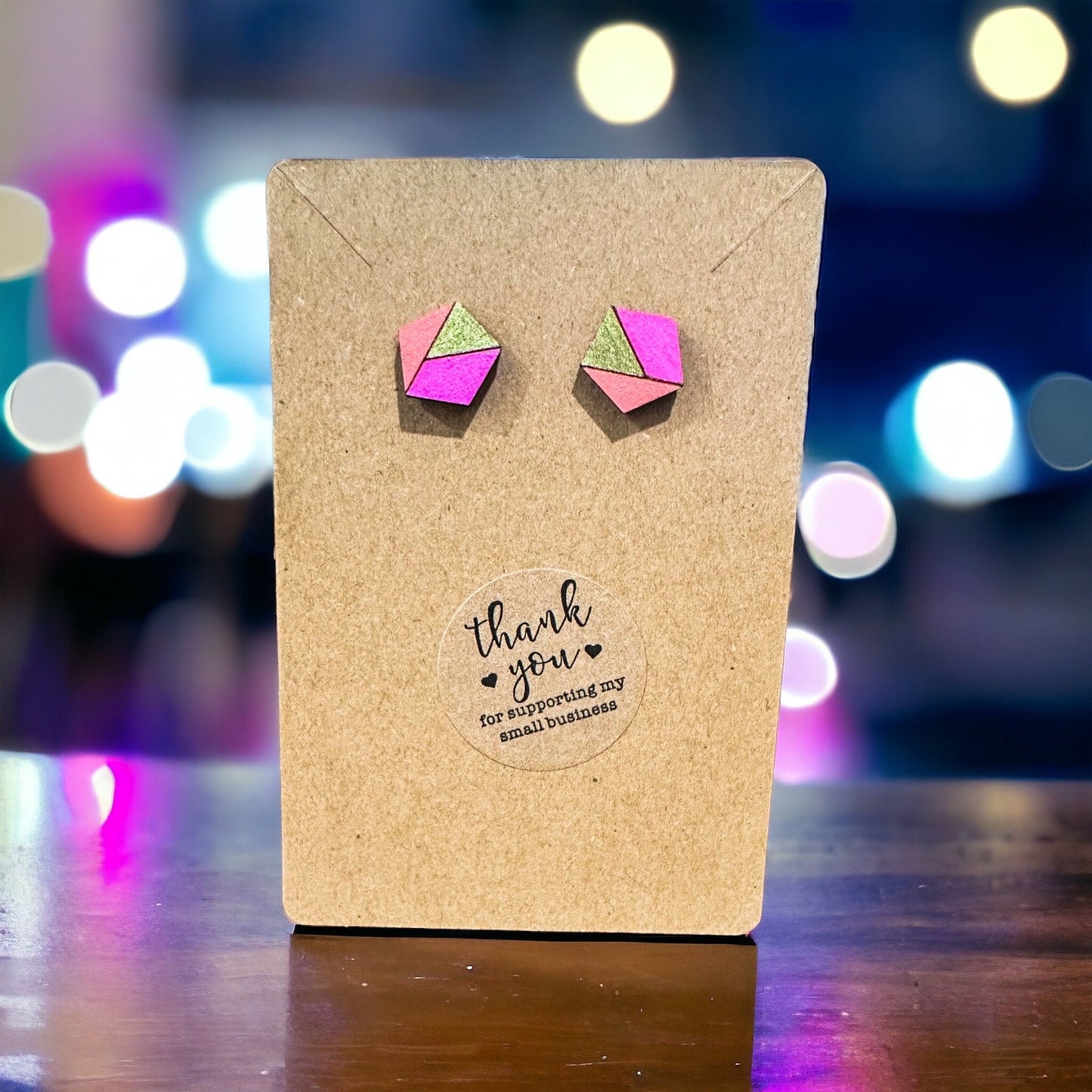 Geometric Pink & Gold Earrings
