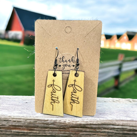 Faith Rustic Wood Earrings