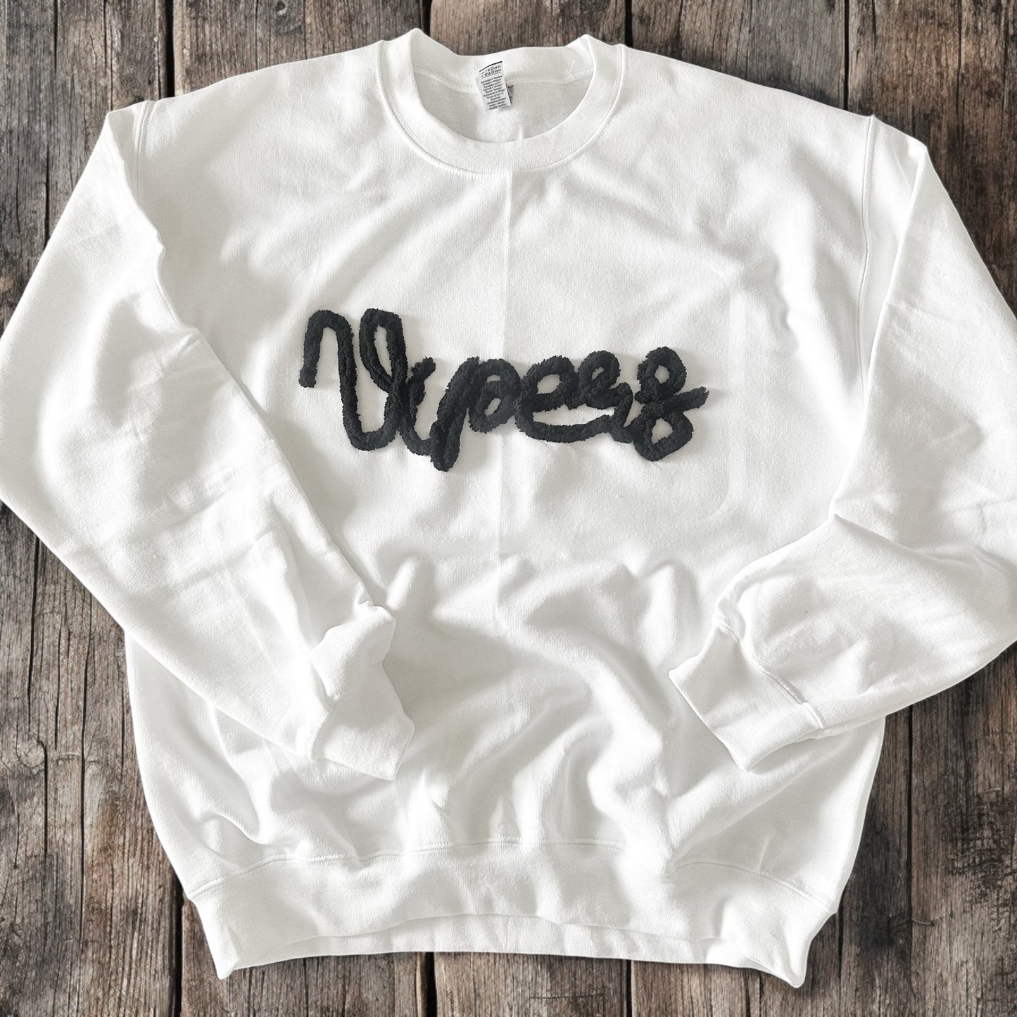 Chenille Style Yarn Script Sweatshirt