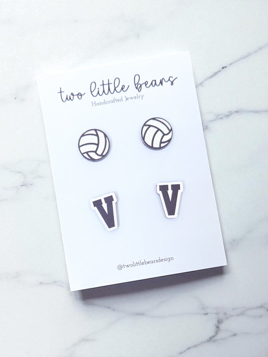 Black & Silver Volleyball Earrings