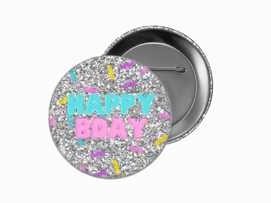 Happy Birthday Glitter Button
