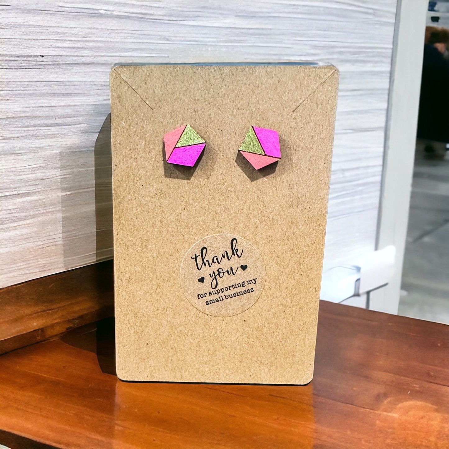 Geometric Pink & Gold Earrings
