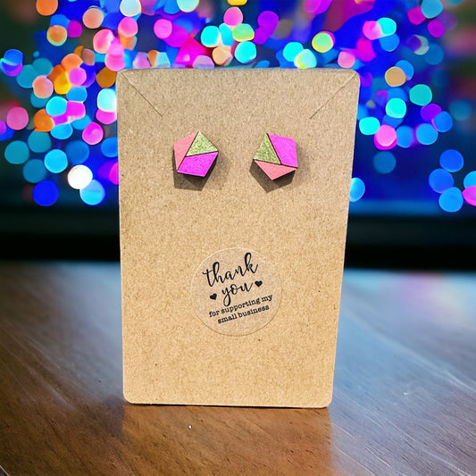Geometric Pink & Gold Earrings