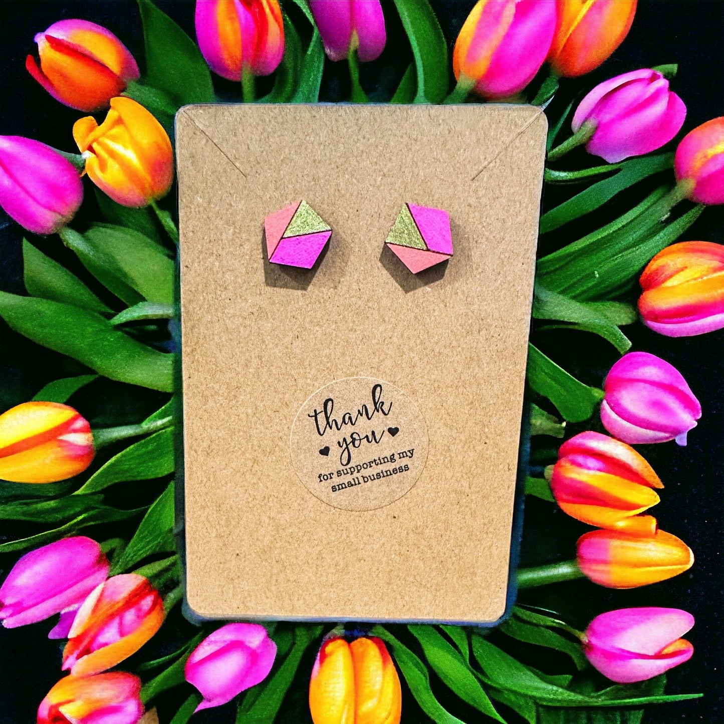 Geometric Pink & Gold Earrings