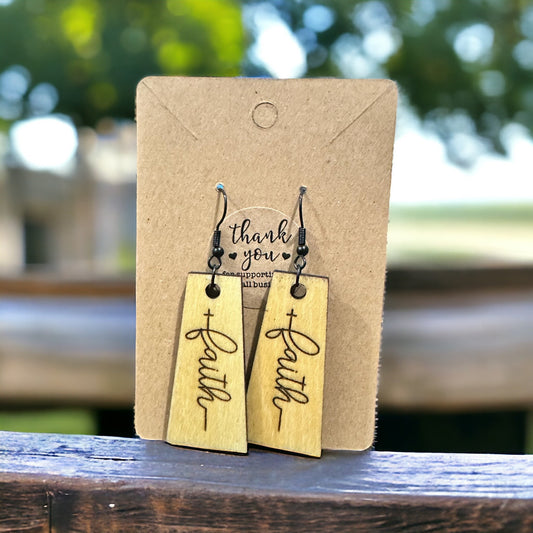 Faith Rustic Wood Earrings